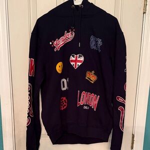 Graphic London Patch Hoodie - Black with Multicolor Patches